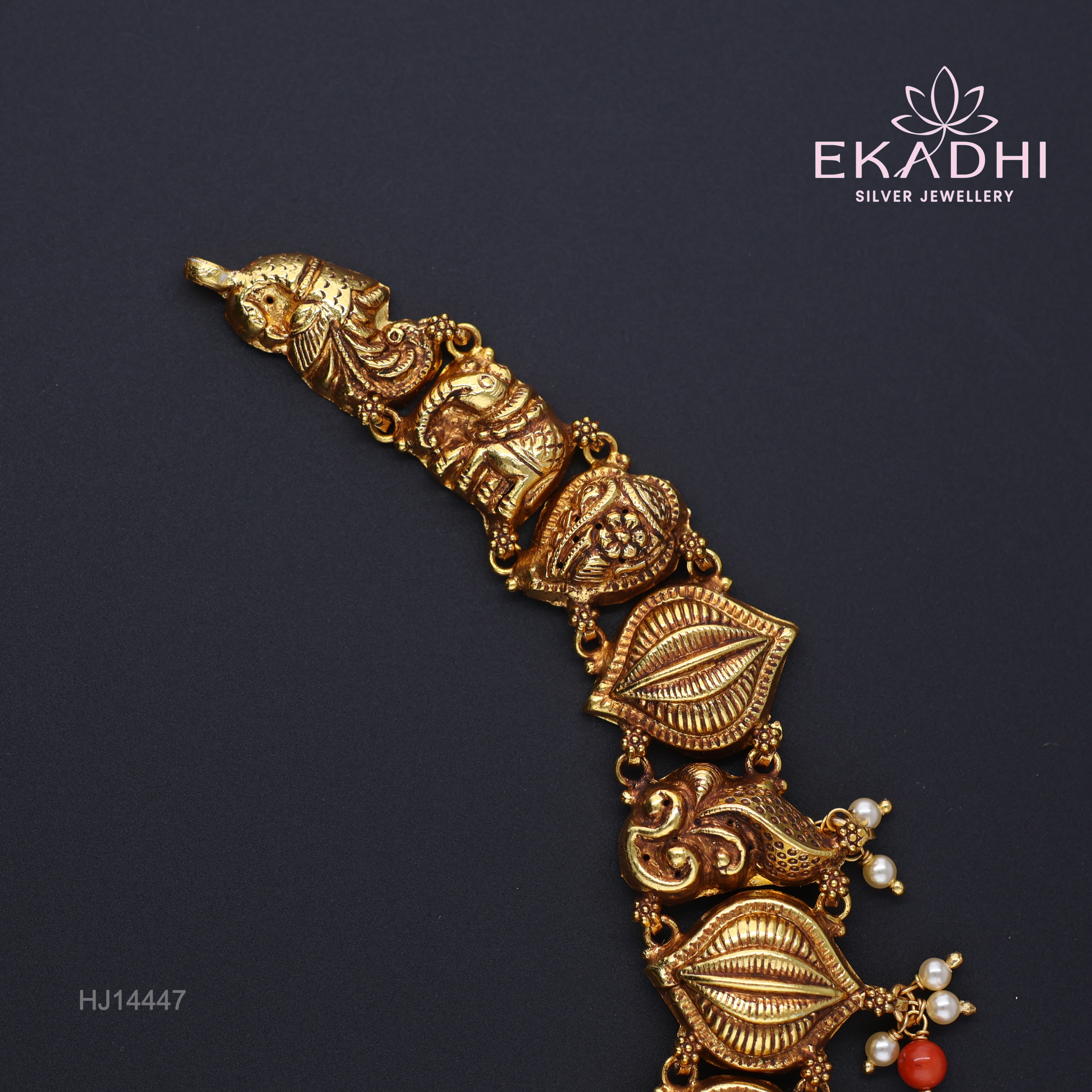 HJ14447 – Nakshi Necklace with Peacock Pendant & Red Beads