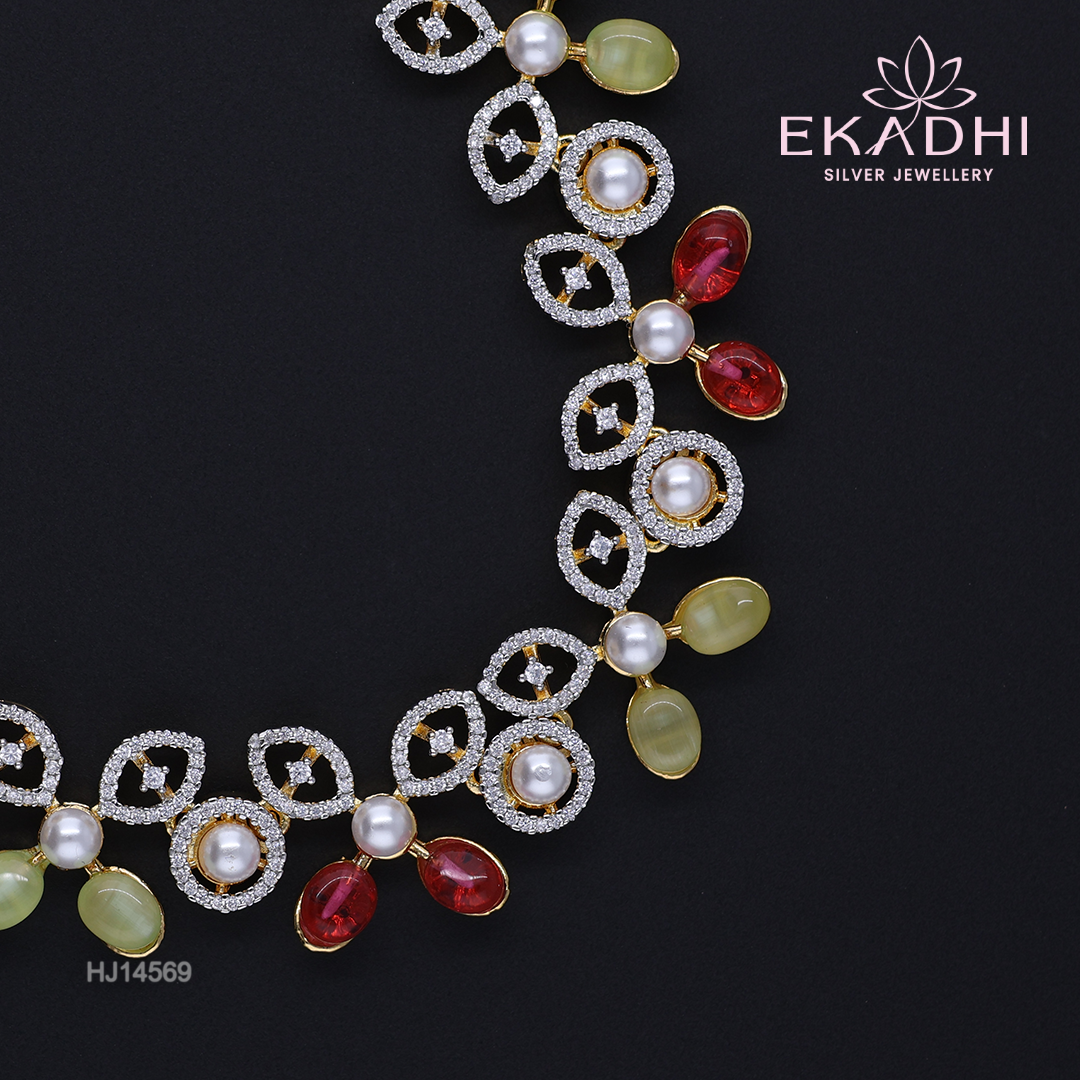 HJ14569 – Colour Stone Necklace with Elegant Design for Party Wear