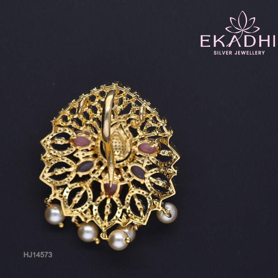 HJ14573 – Colour Stone Pendant with Mango Motif in Pink & Purple