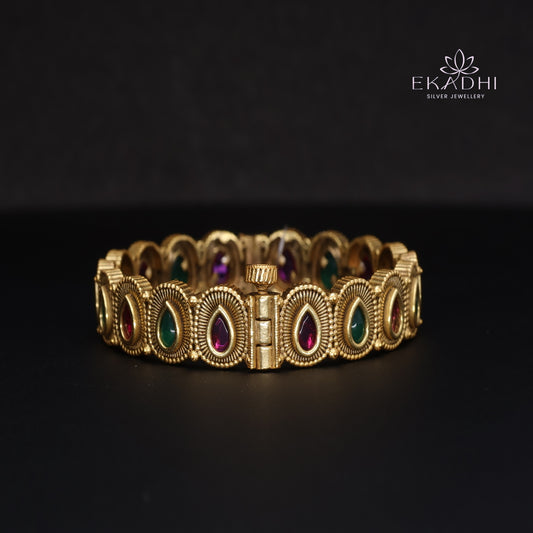 HJ15377-Nakshi CZ Silver Bangle with Traditional Motifs