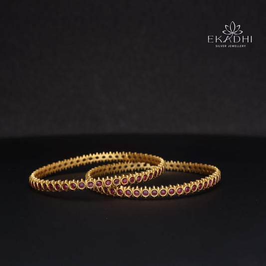 HJ15391- Nakshi CZ Silver Bangles with Traditional Motifs