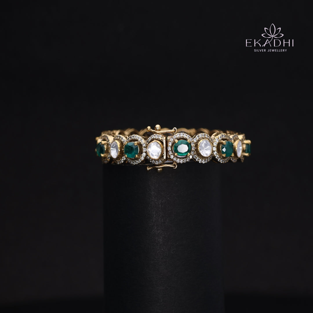 HJ15627- Mossanite Stone Silver Bangles