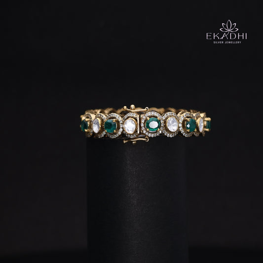 HJ15627- Mossanite Stone Silver Bangles