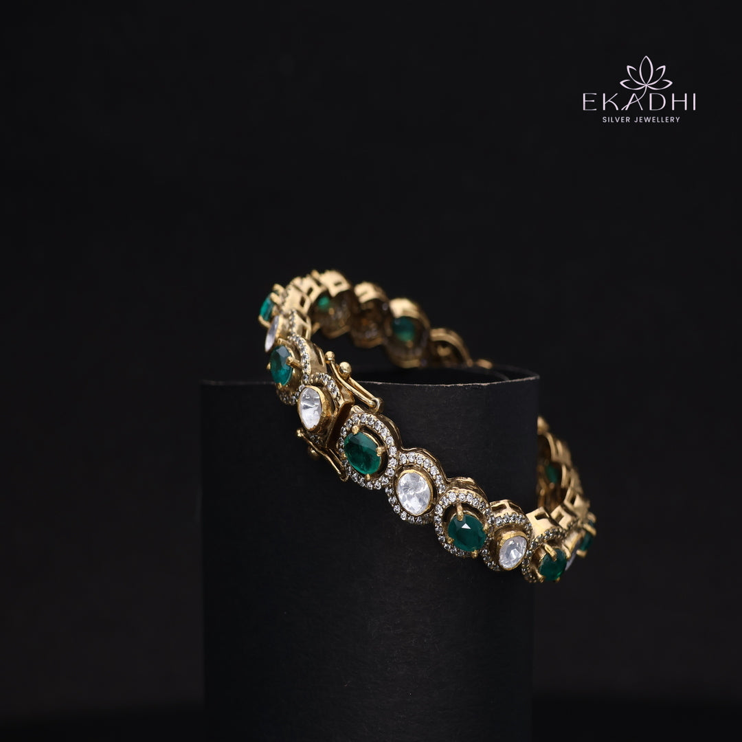 HJ15627- Mossanite Stone Silver Bangles