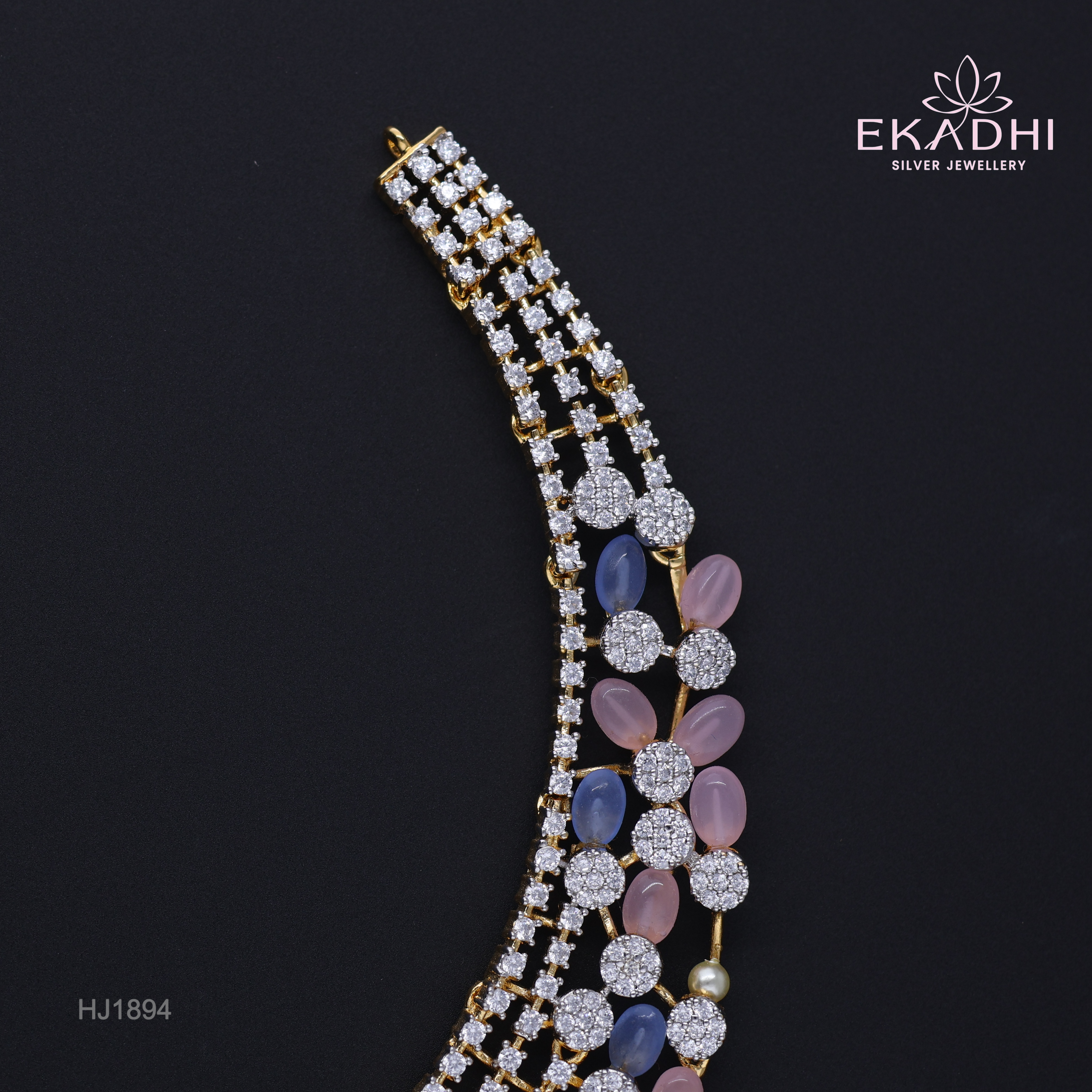 HJ1894 – Floral CZ Necklace with Colourful Stones in Pure Silver