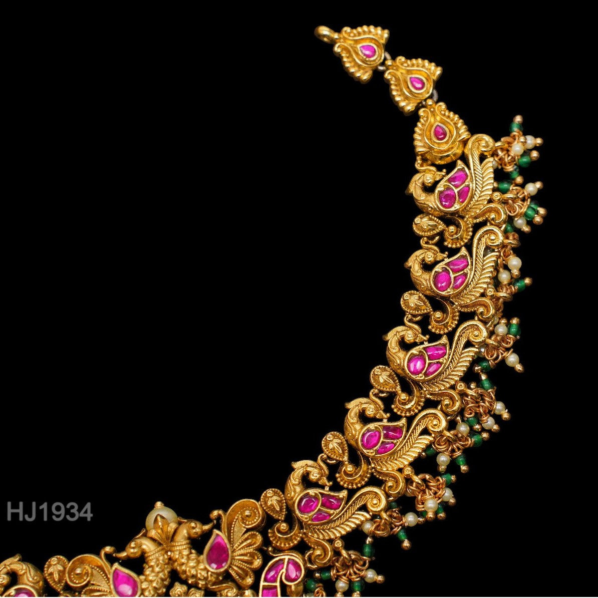 HJ1934 – Handcrafted ULW Nakshi Necklace Featuring Kundan and Radha-Krishna Design