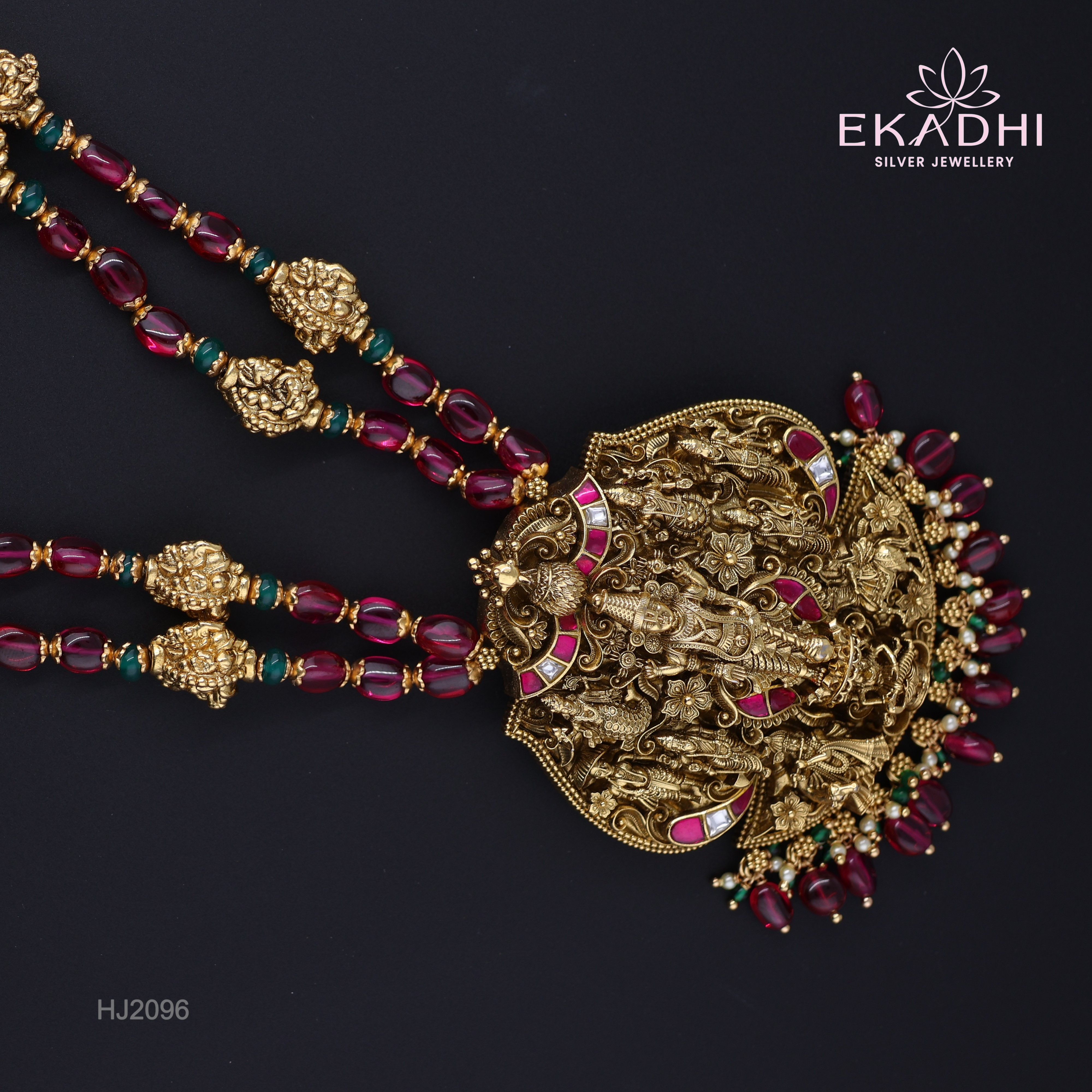 HJ2096 – Nakshi Premium Haram with Dasavatara Pendant in Pure Silver