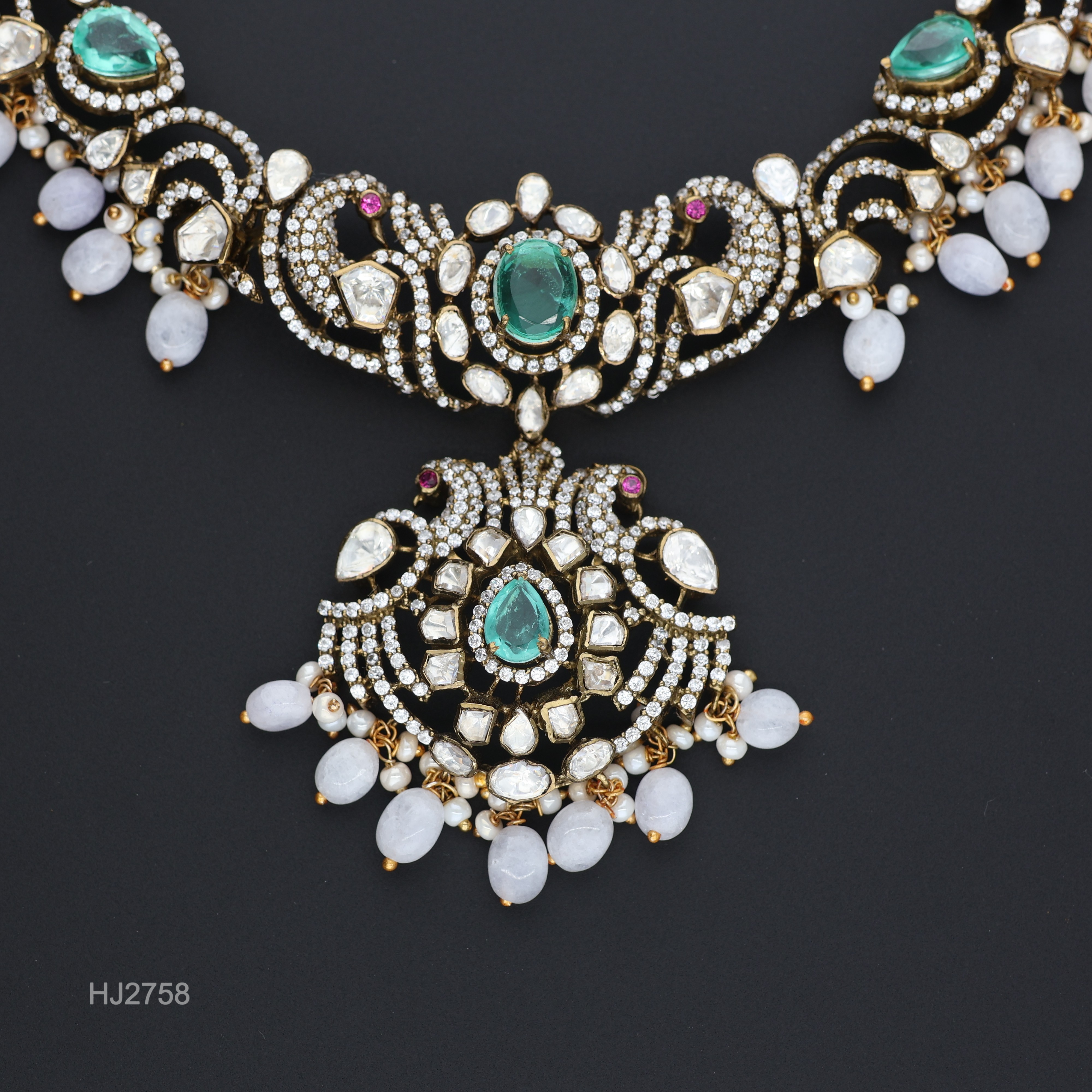 HJ2758 – Victorian Necklace in Metallic Finish with White Beads