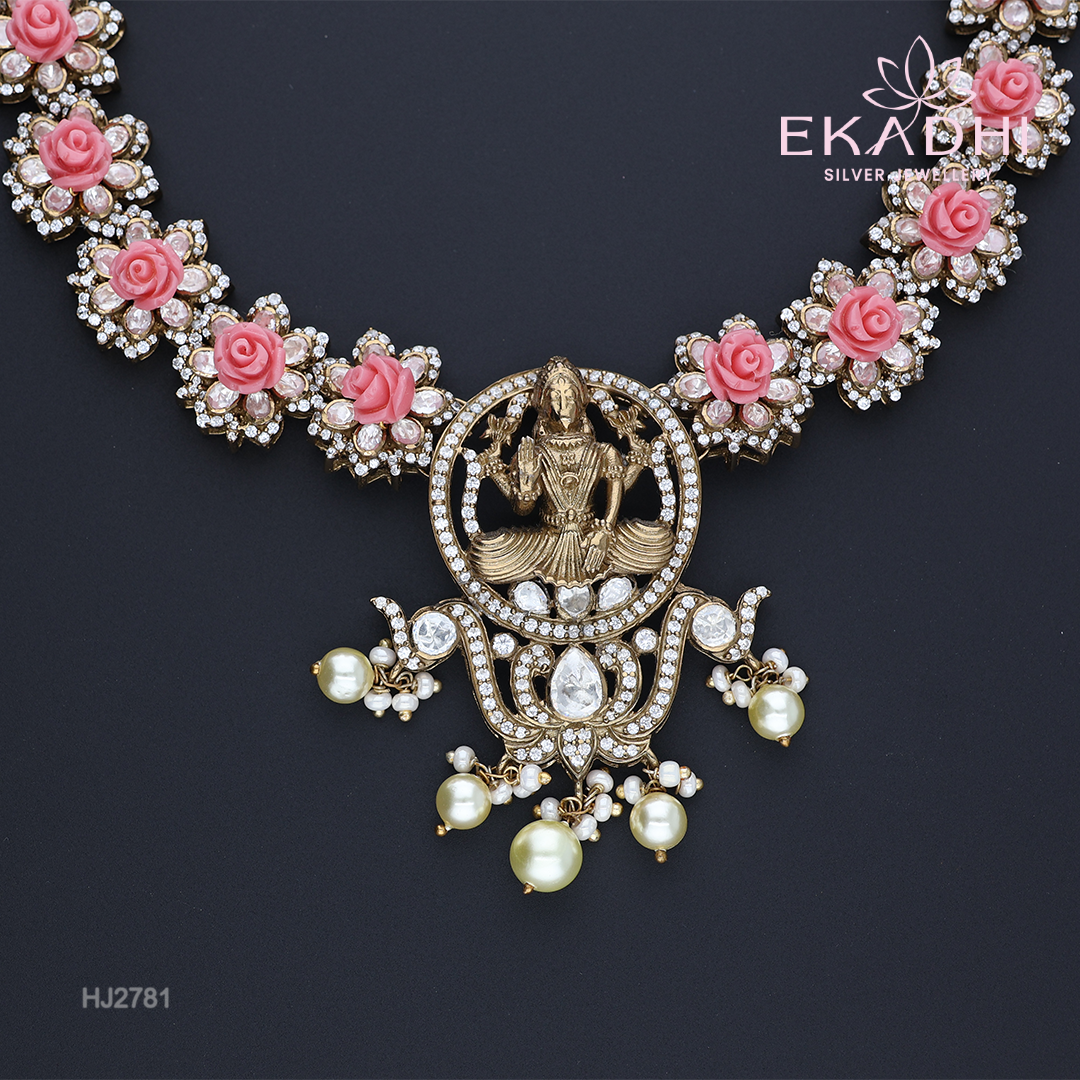 HJ2781 – Victorian Temple-Inspired Necklace with Pink Blooms