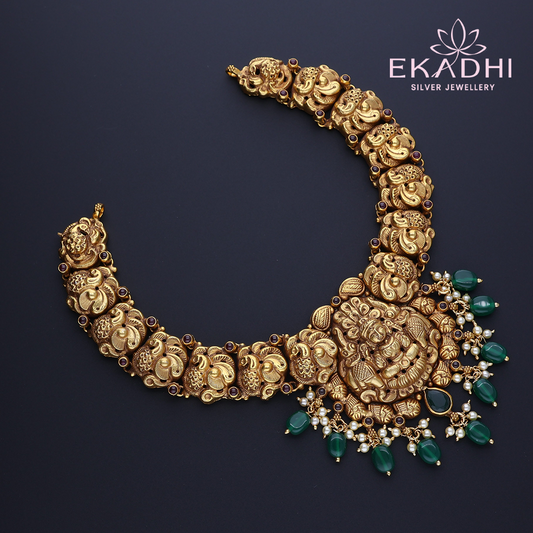 HJ3627 – Temple Nakshi Necklace with Green Beads