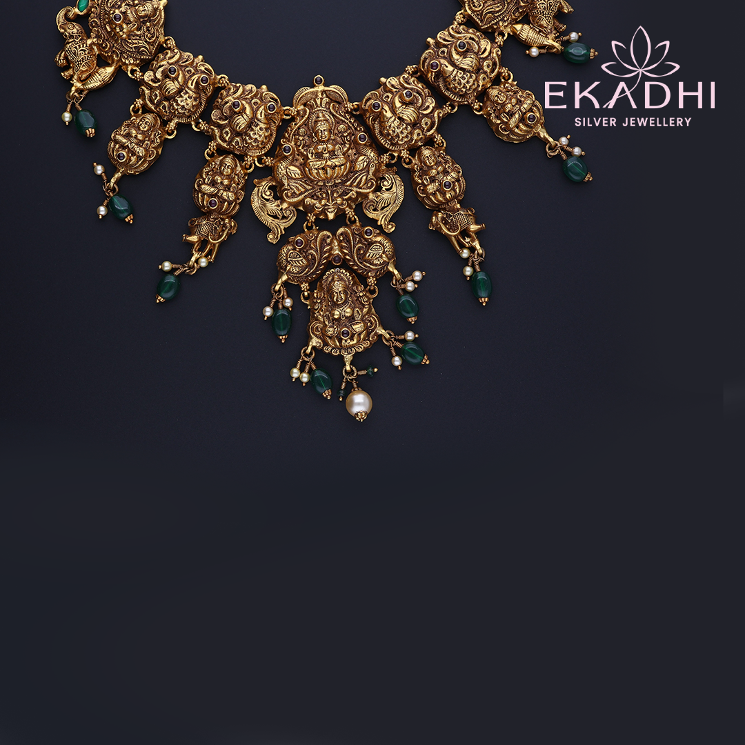 HJ3640 - Temple Nakshi Necklace with Green Beads