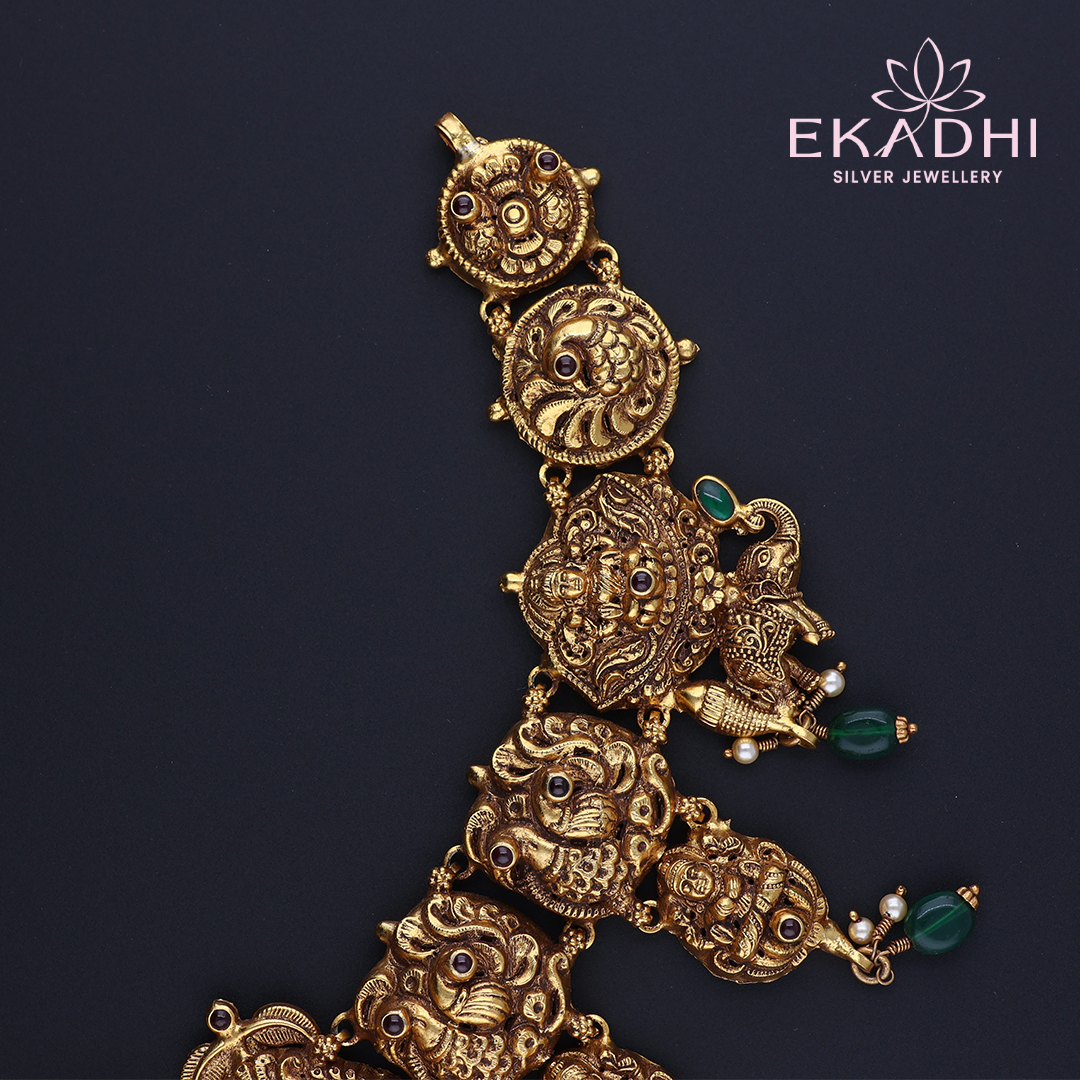 HJ3640 - Temple Nakshi Necklace with Green Beads