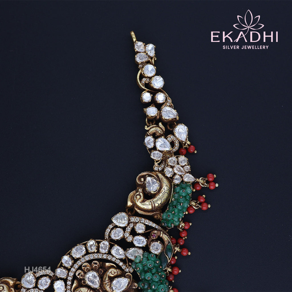 HJ4654 – Nakshi Moissanite Necklace in Traditional South Indian Style