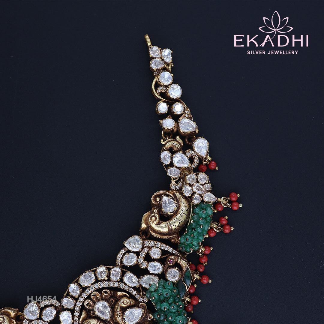 HJ4654 – Nakshi Moissanite Necklace in Traditional South Indian Style
