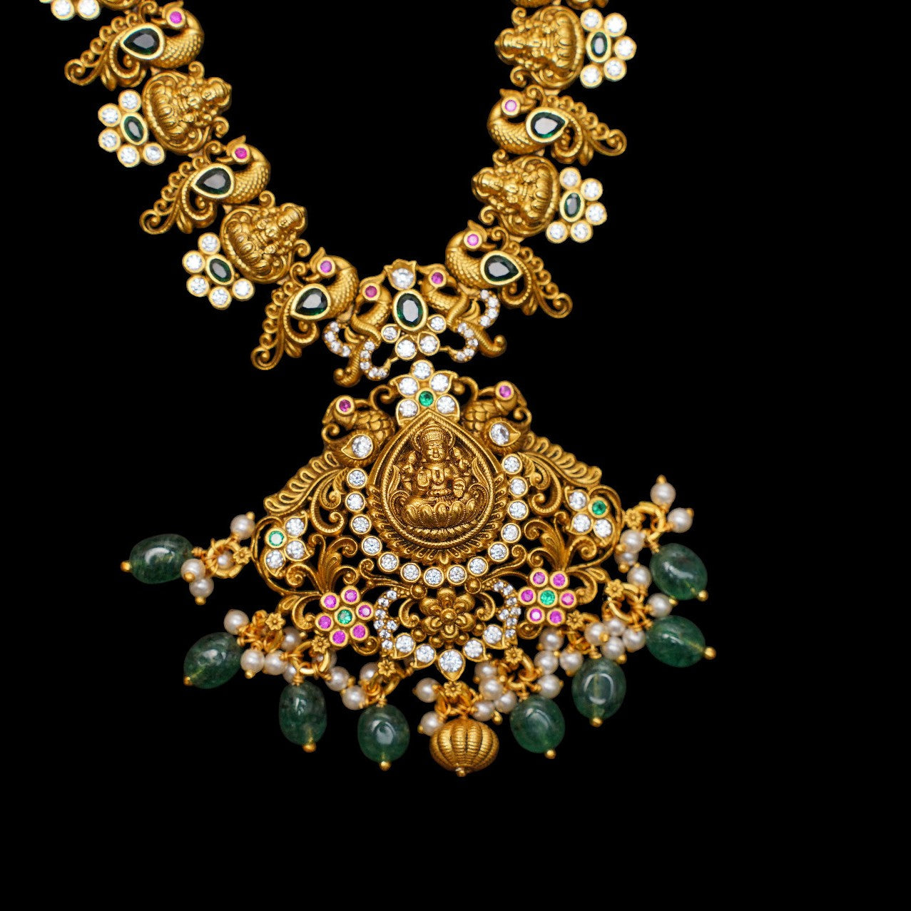 HJ8719 – Nakshi CZ Necklace with Green Beads