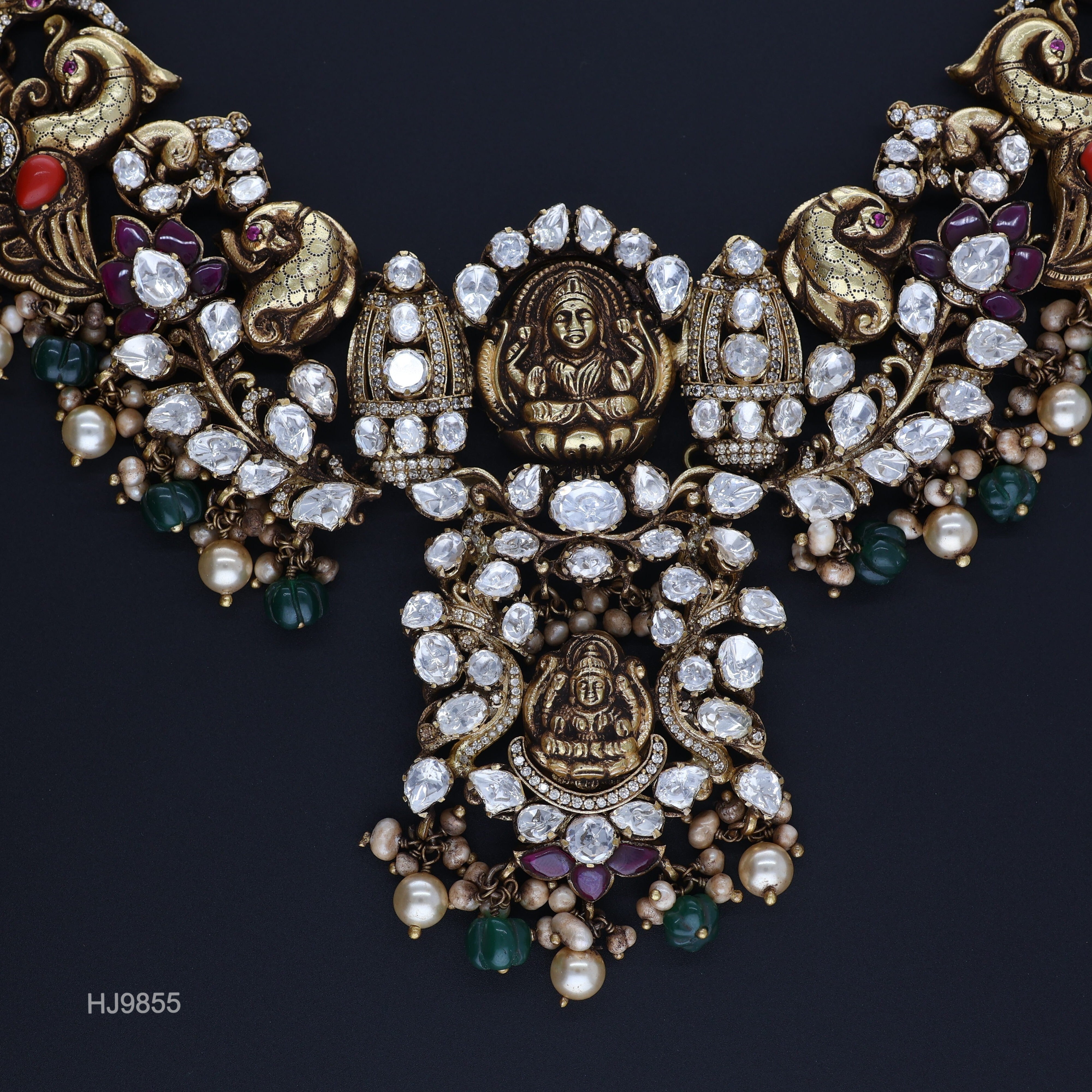 HJ9855 – Temple Jewellery Necklace with White Moissanite Stones