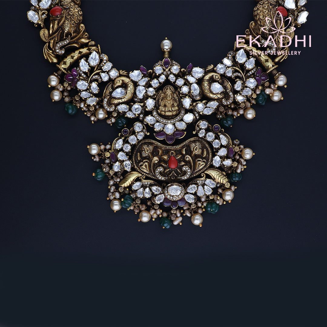 HJ9885 – Temple Style Mossianite Haram for Festive Wear